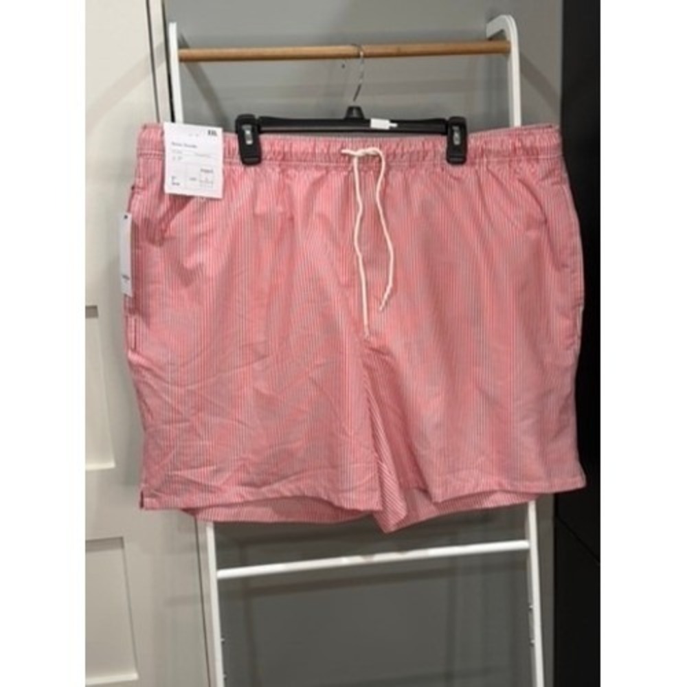 Goodfellow & Co Mens XXL Red White Striped Swim Trunks 7 Inch Inseam NWT